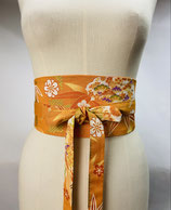 Ceinture Obi Bambou/fleur orange