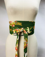 Ceinture Obi Grue/fleur vert uni moutard