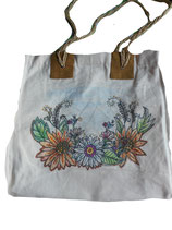 Linnen Handtas Retro Wit met Bloemen