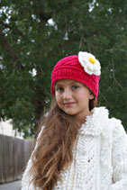 Red & White Wool Flor Beanie /Hat