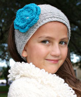 Gray and Turquoise Knit Headband, ear warmer with a crochet flower.