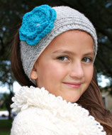 Gray and Turquoise Knit Headband, ear warmer with a crochet flower.