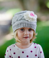 Gray & White Flower Wool Gloria Beanie /Hat