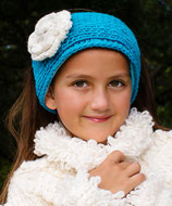 Turquoise Knit Headband, ear warmer with a crochet flower.