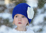 Blue Knit Headband, ear warmer with a crochet flower.