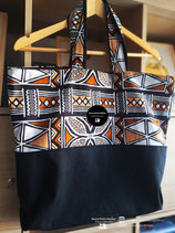 Grand sac en toile canvas et bogolan marron
