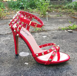 sexy High Heels Sandaletten mit Nieten - LACK schwarz + rot
