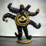 Abstraktes Art Doll Monster 19cm – Mixed Media Skulptur mit abnehmbarer Auge-Brosche – Emotional Support Talisman Schwarz Gold