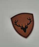 Kunstlederlabel Wappen Hirschgeweih braun