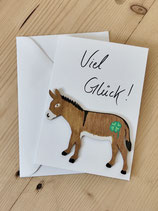 Grußkarte Holzesel "Glück"
