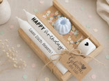 Geschenkset Kerzen "Happy Birthday" Blau