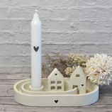 Kerzentablett Beige mit Häuschen