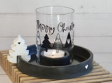 Teelichthalter Schwarz mit Windlichtglas "Merry Christmas"