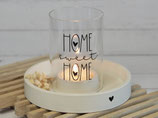 Teelichthalter mit Windlichtglas "Home sweet Home" Schwarz