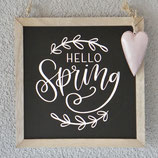 Tafel "Hello Spring" mit rosa Herz