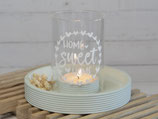 Teelichthalter mit Windlichtglas "Home sweet Home" (Kranz)