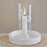 Kerzenhalter Weiss mit Windlichtglas "Trockenblumen"