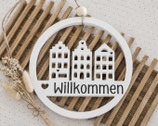 Häuschenkranz "Willkommen" Weiss