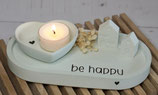 Tablett "be happy" Mint mit Herz Schälchen & Häuschen