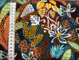 Jersey Blumen petrol, braun, senf, türkis, weiß 95 % Vi - 5 % Ela  150 cm breit