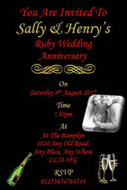 Personalised Ruby Wedding Anniversary Invites Ref RW1