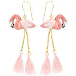 Flamingo with pompom earrings