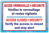Panneau en 2 langues Accès verrouillé = Sécurité