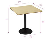 カフェテーブル  75cm 角 スチール丸脚ブラック　ナチュラル