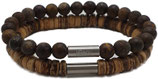 - Duo - Set van 2 Handgemaakte Armbanden - Bronziet – edelsteen - Kokos Hout - Breedte: 8mm - Bruin - Beige