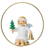 Set: Christbaumengel im Ring, mit Bäumchen und Glocke, sowie Glas-Glocke