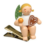 Engelmusikant auf Klemme, mit Lebkuchen und Apfel