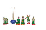 Geisterhaus Deko Set Thailand Grün mit Tempelwächter Paar 6 Symbolfiguren und Keramikschale für Spirit House und Altar Dekoration