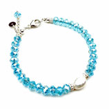 Damen Armband hellblau Glaskristalle Süßwasserzuchtperle a-0177