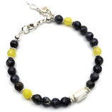 Damen Armband grau gelb Larvikit facettiert Achatperlen massive Silberwalze in Sterlingsilber Silber 925 a-0223