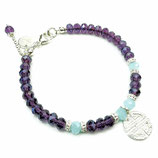 a-0091 Damen-Armband Glaskristalle in Lila und Hellblau, Anhänger Silber 925, Strassanhänger