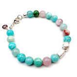 Damen Armband hellblau rosa Amazonitperlen, Silber 925 Muschelkernperle a-0166