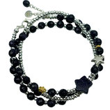 s-0046 Damen-Armband-SET, 3-teilig, Blauflussperlen, Sterne aus Silber 925, Silber 925 vergoldet und Blaufluss
