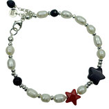 a-0253 Damen-Armband Perlen weiß rot blau Weihnachtsarmband Süßwasserperlen rot-blaue Sterne