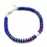 a-0179 Exklusives Damen-Armband Lapislazuli-Scheiben, Zwischenperlen Sterlingsilber, orangefarbene Rocailles, Verschluss Sterlingsilber