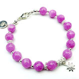 a-0094 Damenarmband Jade pink mit einem "Edelweiß"-Anhänger aus Silber 925