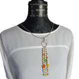 anh-0018 Anhänger aus Jaspisperlen kalkweiß, bunte Seesterne, Silber 925