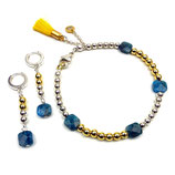 schm-s-0020 Schmuck-SET Silber-gold-blau Armband und Ohrringe, Silber 925, Hämatit , Apatitperlen facettiert