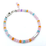Damen Armband rosa Achatperlen Buttons Silberperlen Sterlingsilber (925) a-0148