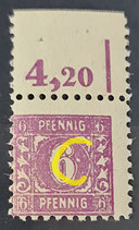 1945 Wertziffer 6 Pf dunkelpurpur,  Oberrandmarke mit PF Feld 7  postfrisch