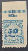 1923 Freimarke Rosettenmuster durchstochen 50 Milliarden Platte Oberrand Type B  postfrisch