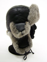 Chapeau mixte en cuir d'Agneau noir et fourrure naturelle de Lapin VICTOR