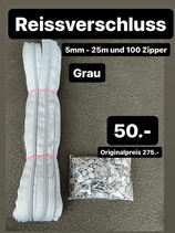 Reissverschluss 5mm - Grau 25m inkl. 100 Zipper