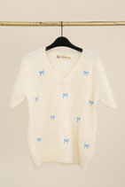 Pulli kurzarm weiss Mascherl blau