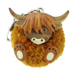 Wooden Highland Cow Pom-Pom (sleutel) hanger