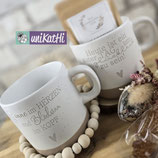 Tasse weiß/braun gesprengelt mit Spruch